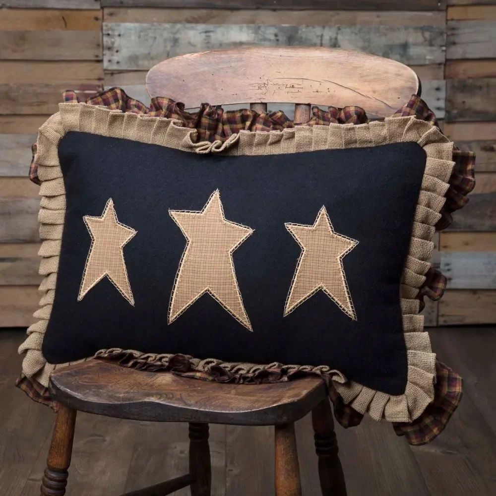 Primitive Star Large Ruffled Throw Pillow